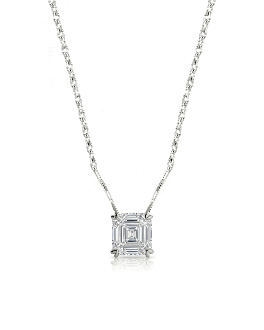 VERA Heart-Prong Asscher Cut solitaire necklace setting in white metal, front view | SARATTI Fine Jewelry