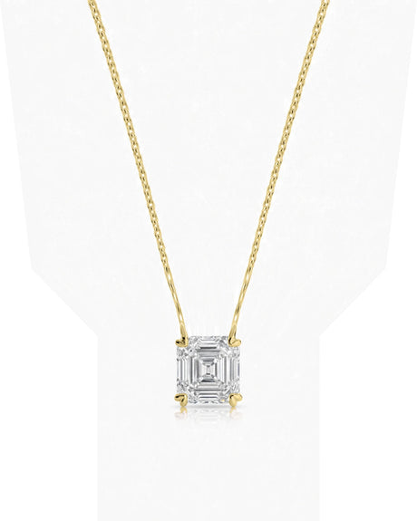 VERA Heart-Prong Asscher Cut solitaire necklace setting in yellow gold, front view | SARATTI Fine Jewelry