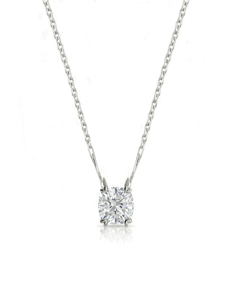 VERA Heart-Prong Cushion Cut solitaire necklace setting in white metal, front view | SARATTI Fine Jewelry