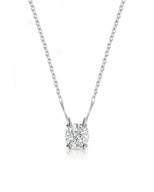 VERA Heart-Prong Cushion Cut solitaire necklace setting in white metal, front view | SARATTI Fine Jewelry