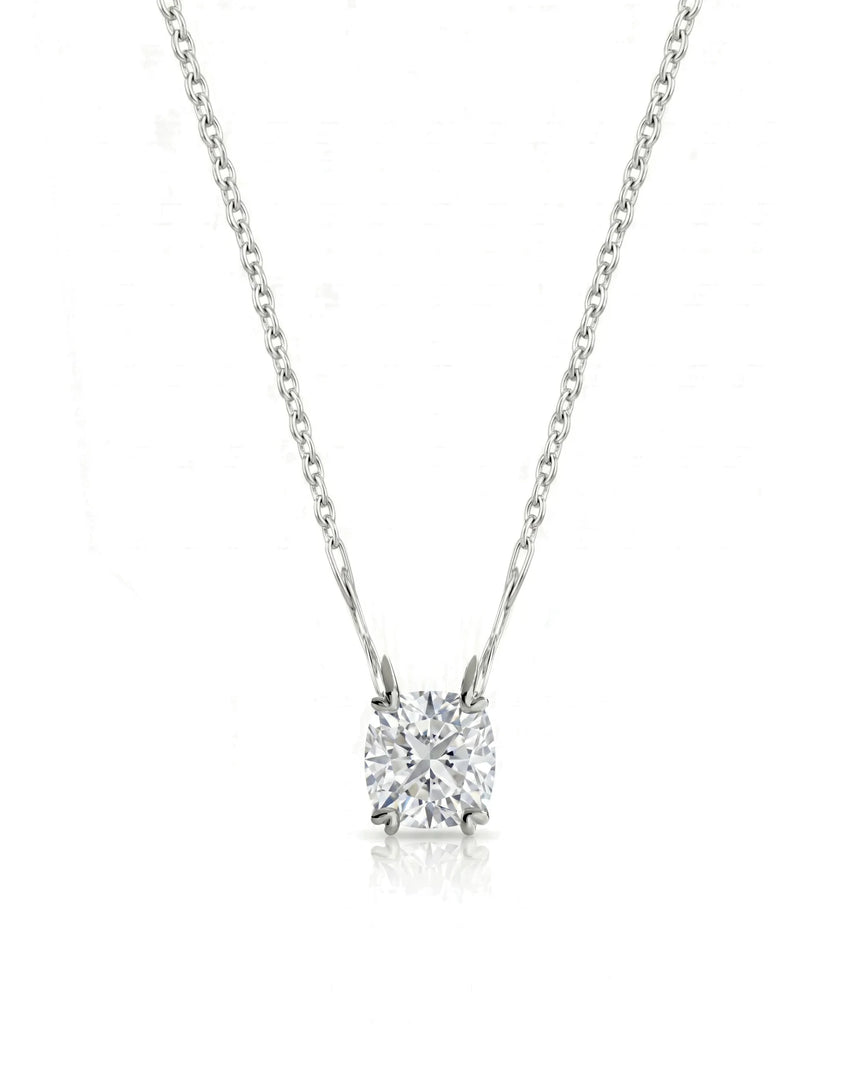 VERA Heart-Prong Cushion Cut solitaire necklace setting in white metal, front view | SARATTI Fine Jewelry