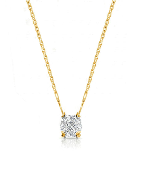 VERA Heart-Prong Cushion Cut solitaire necklace setting in yellow gold, front view | SARATTI Fine Jewelry