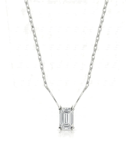 VERA Heart-Prong Emerald Cut solitaire necklace setting in white metal, front view | SARATTI Fine Jewelry