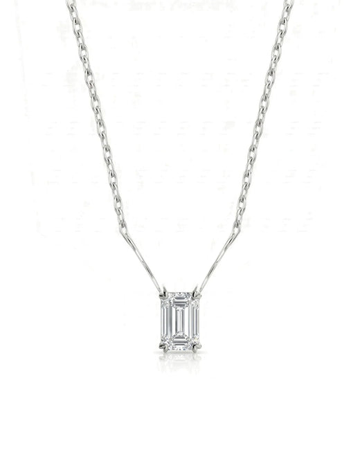 VERA Heart-Prong Emerald Cut solitaire necklace setting in white metal, front view | SARATTI Fine Jewelry