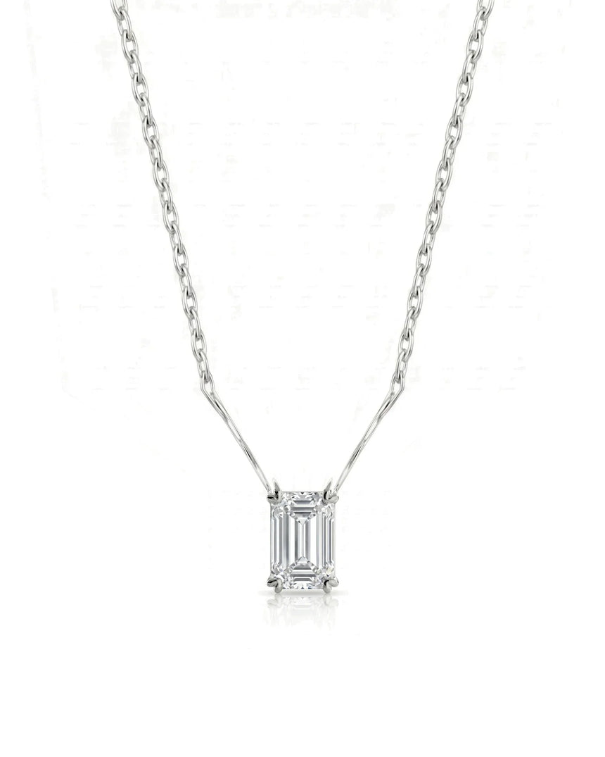 VERA Heart-Prong Emerald Cut solitaire necklace setting in white metal, front view | SARATTI Fine Jewelry