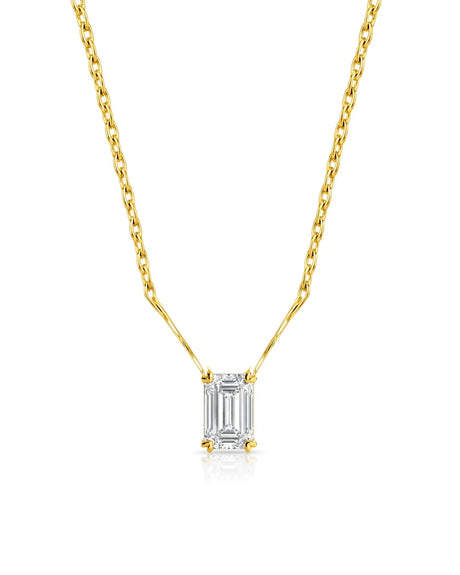 VERA Heart-Prong Emerald Cut solitaire necklace setting in yellow gold, front view | SARATTI Fine Jewelry
