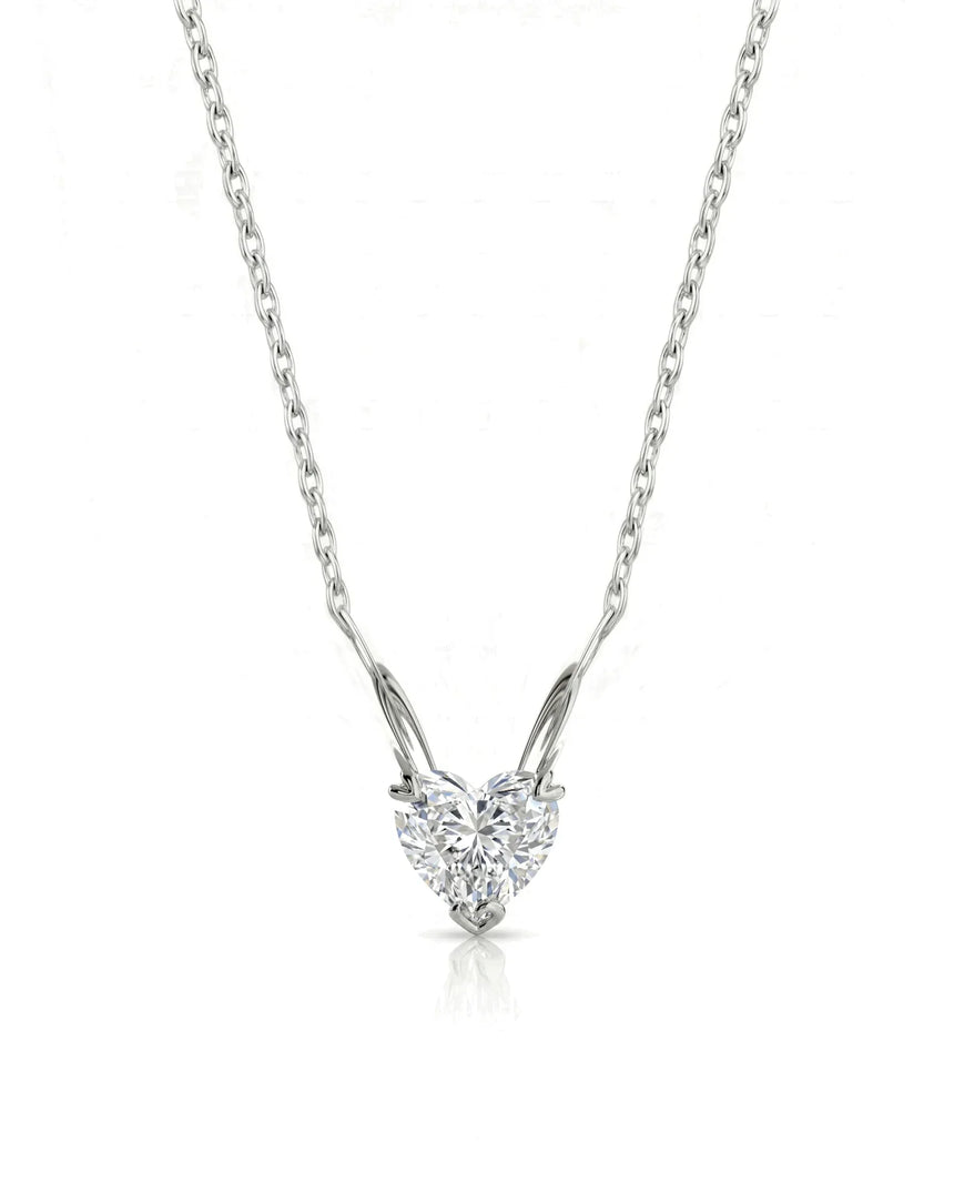 VERA Heart-Prong Heart Cut solitaire necklace setting in white metal, front view | SARATTI Fine Jewelry