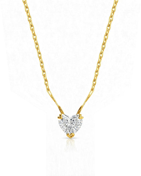 VERA Heart-Prong Heart Cut solitaire necklace setting in yellow gold, front view | SARATTI Fine Jewelry