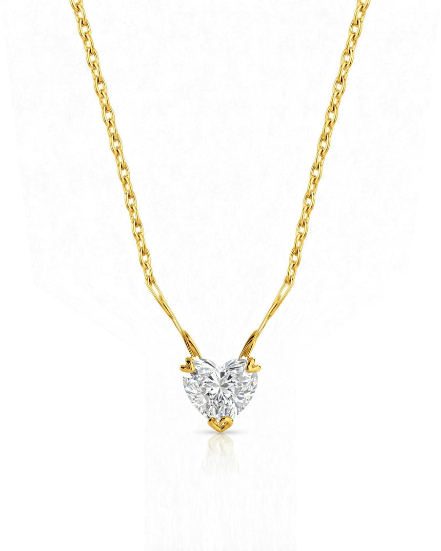 VERA Heart-Prong Heart Cut solitaire necklace setting in yellow gold, front view | SARATTI Fine Jewelry