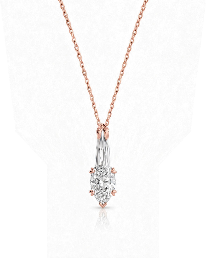 VERA Heart-Prong Marquise Cut solitaire necklace setting in rose gold, front view | SARATTI Fine Jewelry