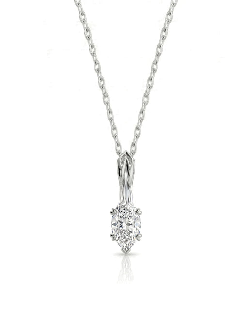 VERA Heart-Prong Marquise Cut solitaire necklace setting in white metal, front view | SARATTI Fine Jewelry