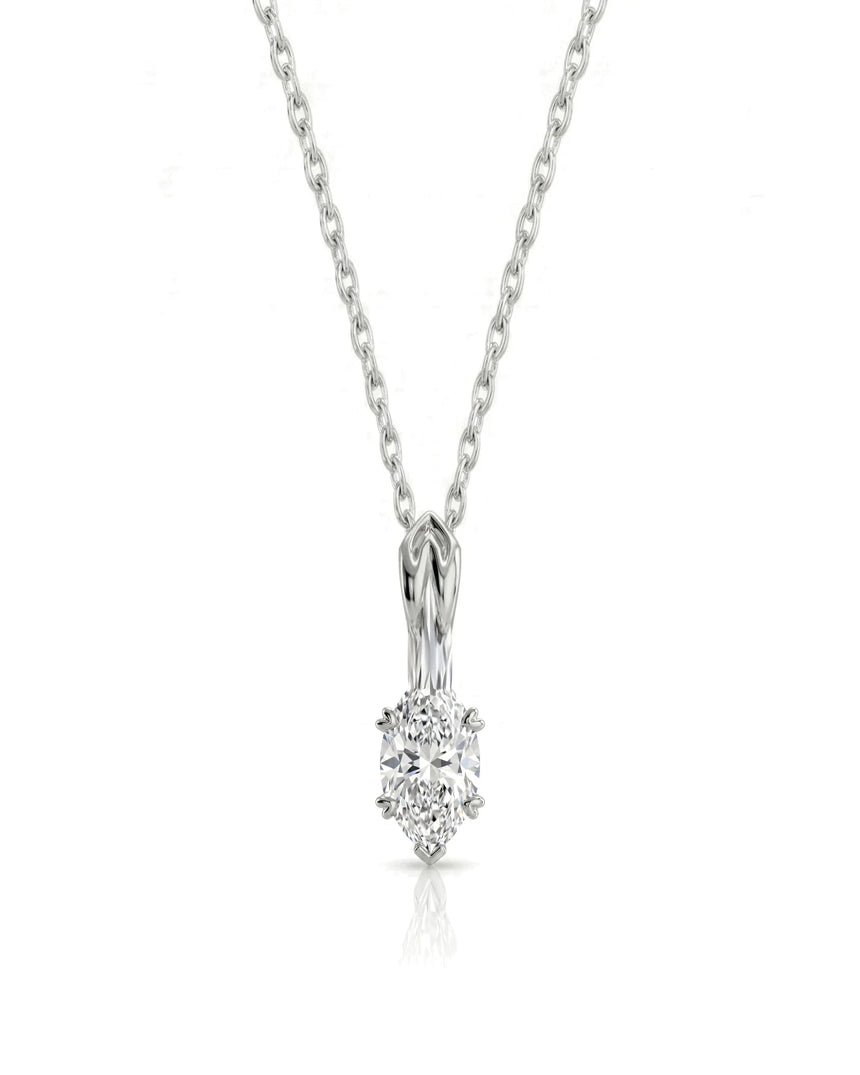 VERA Heart-Prong Marquise Cut solitaire necklace setting in white metal, front view | SARATTI Fine Jewelry