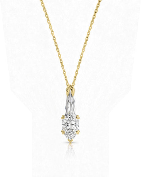 VERA Heart-Prong Marquise Cut solitaire necklace setting in yellow gold, front view | SARATTI Fine Jewelry