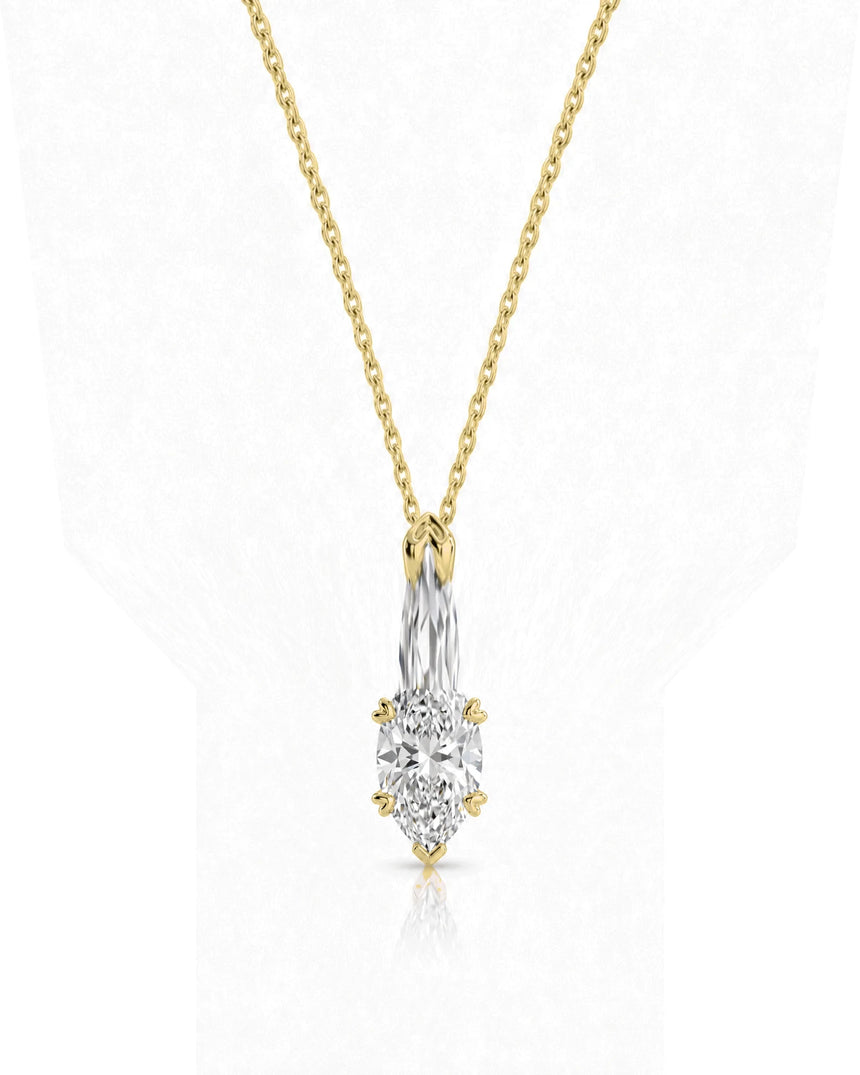 VERA Heart-Prong Marquise Cut solitaire necklace setting in yellow gold, front view | SARATTI Fine Jewelry