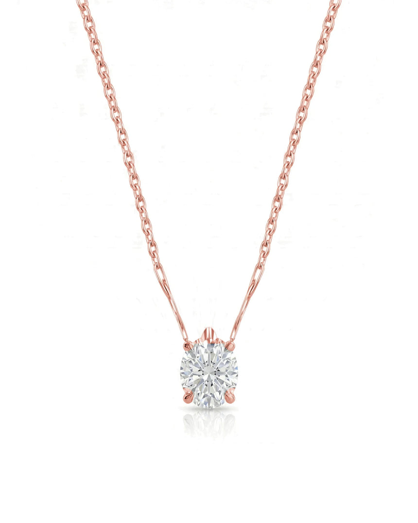 VERA Heart-Prong Oval Cut solitaire necklace setting in rose gold, front view | SARATTI Fine Jewelry