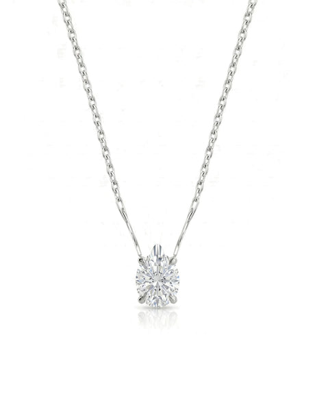 VERA Heart-Prong Oval Cut solitaire necklace setting in white metal, front view | SARATTI Fine Jewelry
