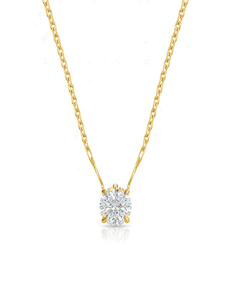 VERA Heart-Prong Oval Cut solitaire necklace setting in yellow gold, front view | SARATTI Fine Jewelry