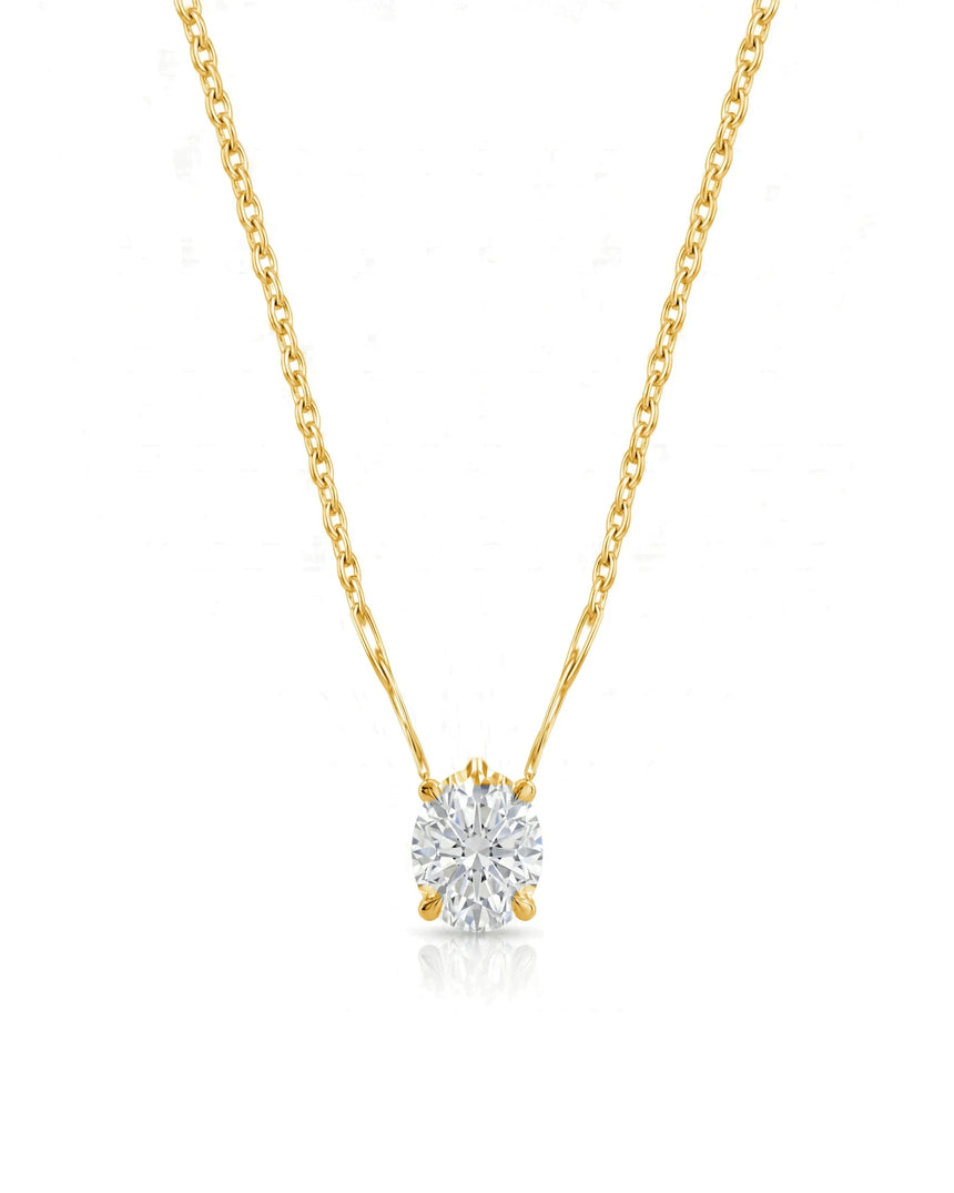 VERA Heart-Prong Oval Cut solitaire necklace setting in yellow gold, front view | SARATTI Fine Jewelry