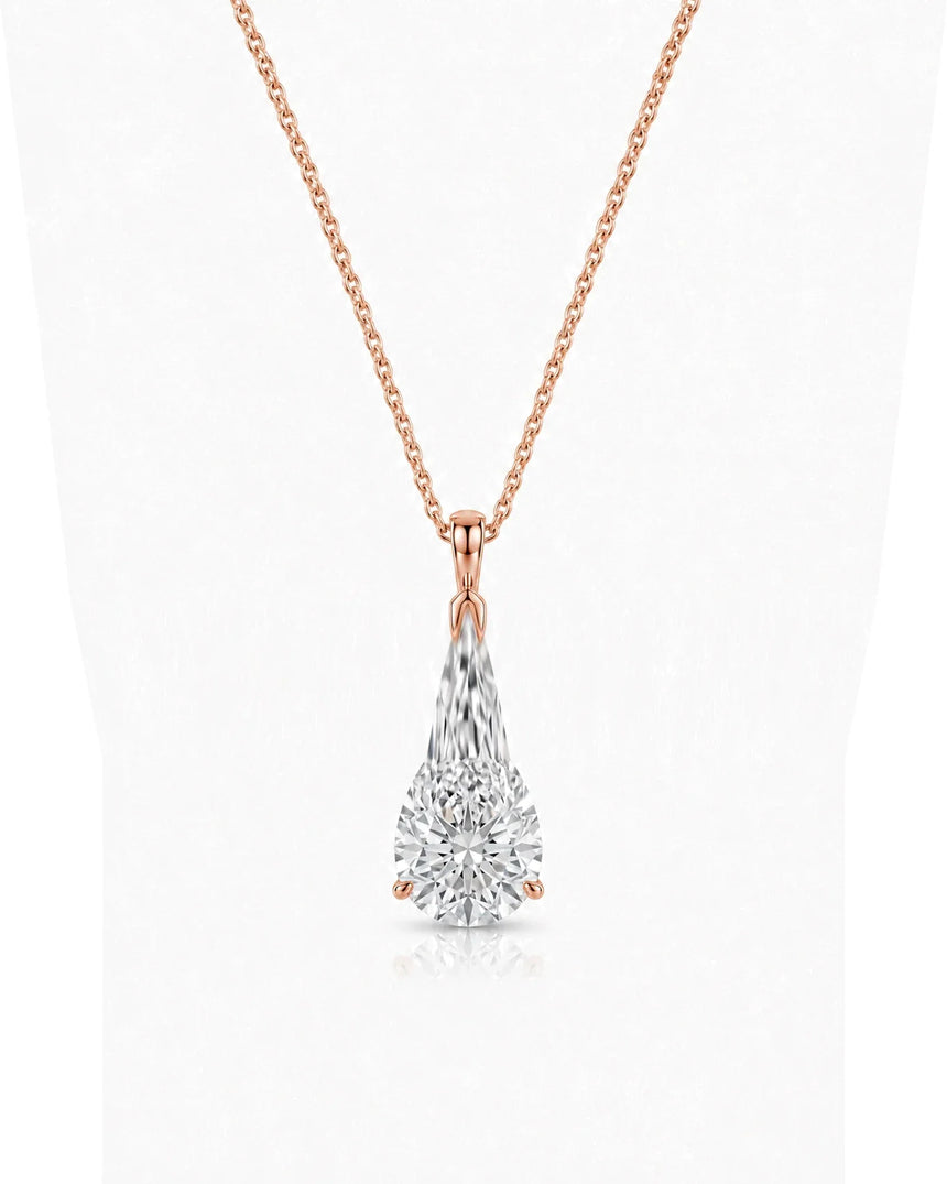 VERA Heart-Prong Pear Cut solitaire necklace setting in rose gold, front view | SARATTI Fine Jewelry