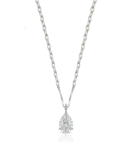 VERA Heart-Prong Pear Cut solitaire necklace setting in white metal, front view | SARATTI Fine Jewelry