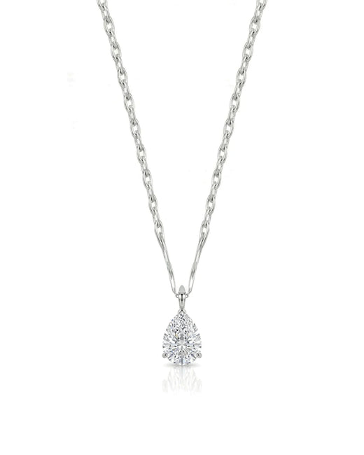 VERA Heart-Prong Pear Cut solitaire necklace setting in white metal, front view | SARATTI Fine Jewelry
