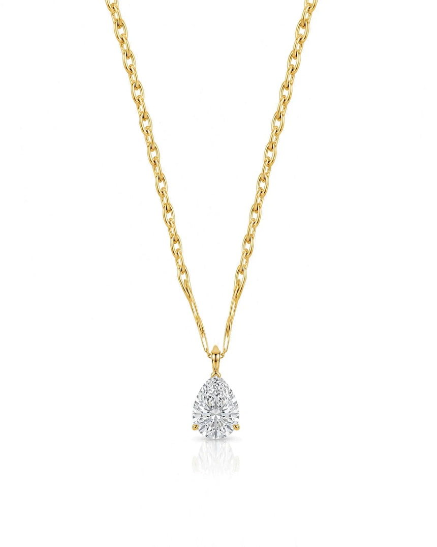 VERA Heart-Prong Pear Cut solitaire necklace setting in yellow gold, front view | SARATTI Fine Jewelry