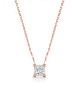 VERA Heart-Prong Princess Cut solitaire necklace setting in rose gold, front view | SARATTI Fine Jewelry