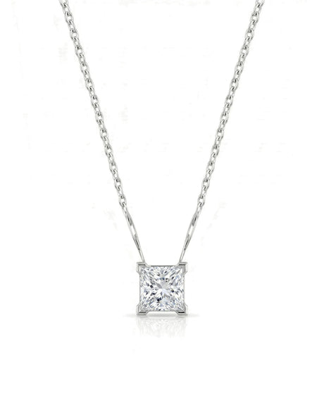 VERA Heart-Prong Princess Cut solitaire necklace setting in white metal, front view | SARATTI Fine Jewelry