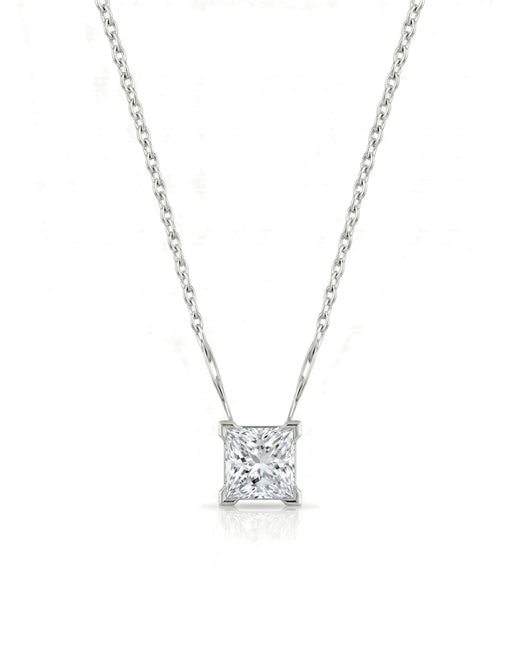 VERA Heart-Prong Princess Cut solitaire necklace setting in white metal, front view | SARATTI Fine Jewelry