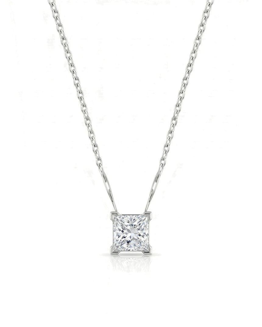 VERA Heart-Prong Princess Cut solitaire necklace setting in white metal, front view | SARATTI Fine Jewelry