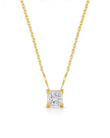 VERA Heart-Prong Princess Cut solitaire necklace setting in yellow gold, front view | SARATTI Fine Jewelry