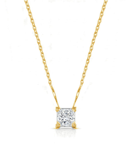 VERA Heart-Prong Princess Cut solitaire necklace setting in yellow gold, front view | SARATTI Fine Jewelry
