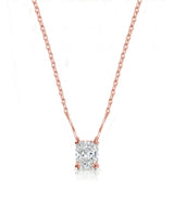 VERA Heart-Prong Radiant Cut solitaire necklace setting in rose gold, front view | SARATTI Fine Jewelry