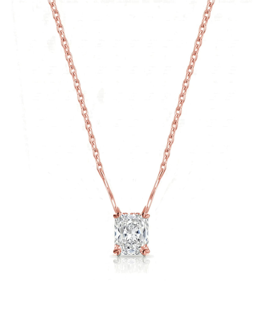 VERA Heart-Prong Radiant Cut solitaire necklace setting in rose gold, front view | SARATTI Fine Jewelry