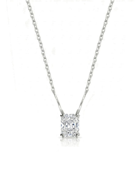 VERA Heart-Prong Radiant Cut solitaire necklace setting in white metal, front view | SARATTI Fine Jewelry
