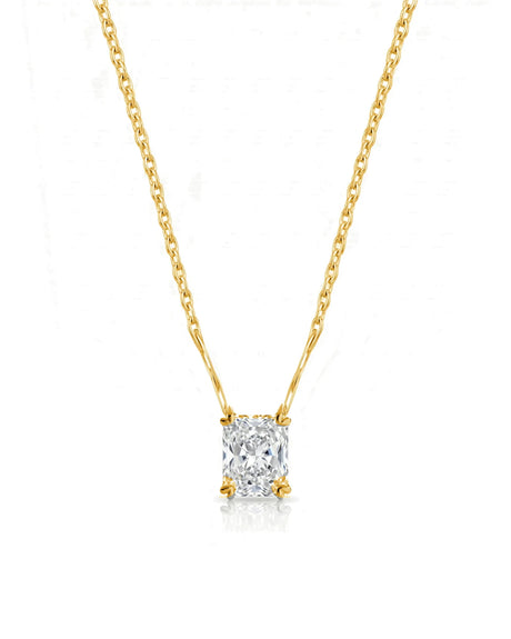 VERA Heart-Prong Radiant Cut solitaire necklace setting in yellow gold, front view | SARATTI Fine Jewelry