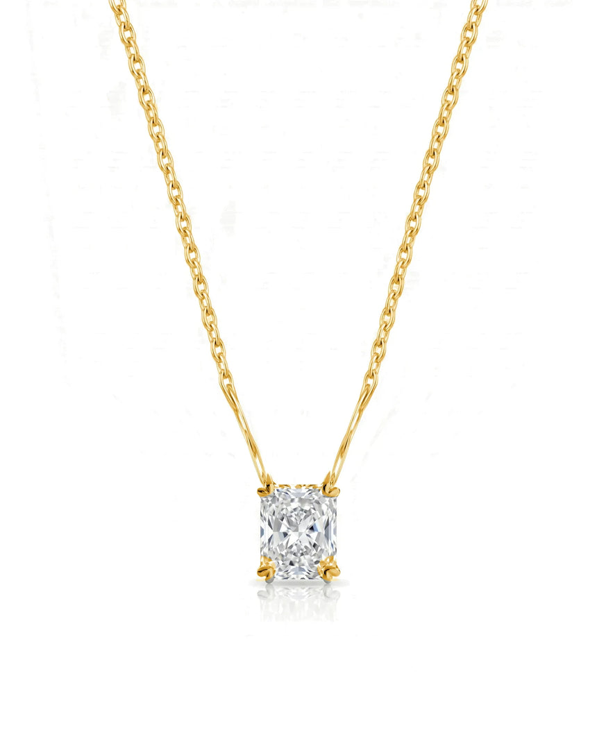 VERA Heart-Prong Radiant Cut solitaire necklace setting in yellow gold, front view | SARATTI Fine Jewelry
