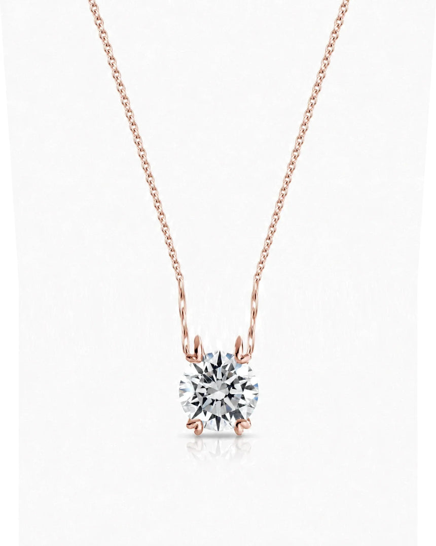 VERA Heart-Prong Round Cut solitaire necklace setting in rose gold, front view | SARATTI Fine Jewelry