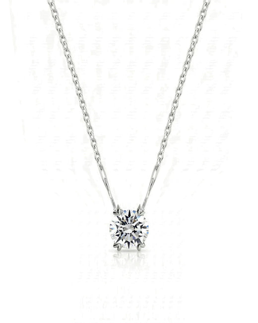 VERA Heart-Prong Round Cut solitaire necklace setting in white metal, front view | SARATTI Fine Jewelry