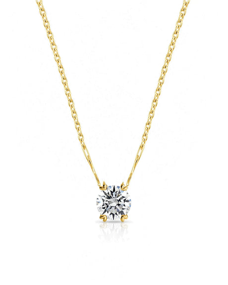 VERA Heart-Prong Round Cut solitaire necklace setting in yellow gold, front view | SARATTI Fine Jewelry
