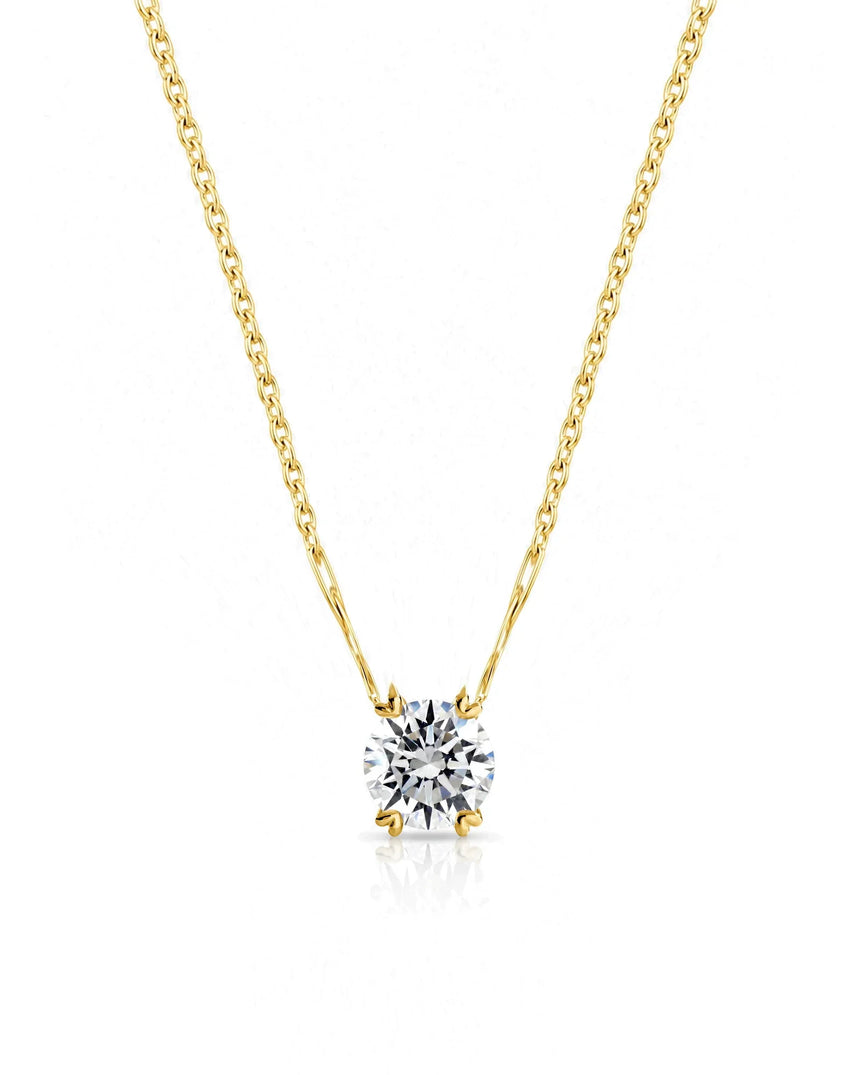 VERA Heart-Prong Round Cut solitaire necklace setting in yellow gold, front view | SARATTI Fine Jewelry