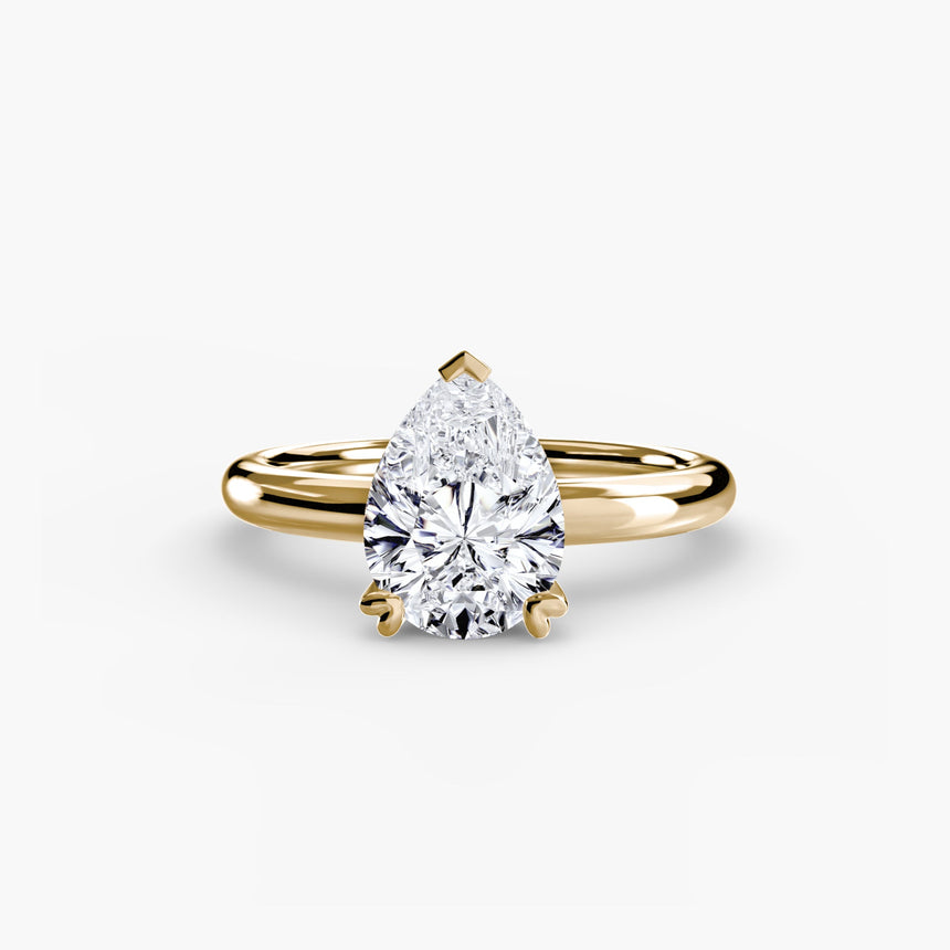 VERA – Pear Cut Heart-Prong Solitaire Ring Setting in Yellow Gold | SARATTI