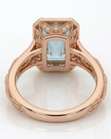VIRELIA emerald cut Aquamarine vintage milgrain diamond ring setting in Rose Gold, underside gallery view | SARATTI