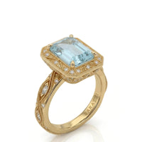 VIRELIA – Emerald Cut Aquamarine Vintage Milgrain Diamond Ring Setting
