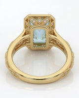 VIRELIA emerald cut Aquamarine vintage milgrain diamond ring setting in Yellow Gold, underside gallery view | SARATTI