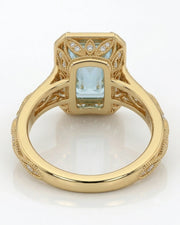 VIRELIA emerald cut Aquamarine vintage milgrain diamond ring setting in Yellow Gold, underside gallery view | SARATTI