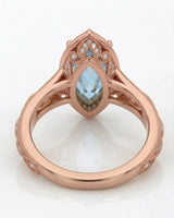 VIRELIA Marquise Aquamarine Vintage Milgrain Diamond Ring Setting in Rose Gold, rear gallery view | SARATTI