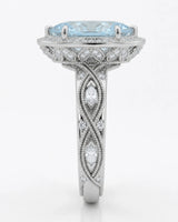 VIRELIA Marquise Aquamarine Vintage Milgrain Diamond Ring Setting in White Gold, front view | SARATTI