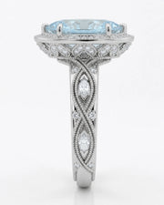 VIRELIA Marquise Aquamarine Vintage Milgrain Diamond Ring Setting in White Gold, front view | SARATTI