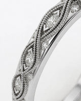 VIRELIA Marquise Aquamarine Vintage Milgrain Diamond Ring Setting in White Gold, rear gallery view | SARATTI
